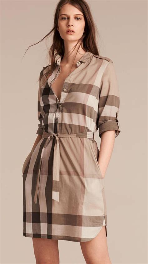 burberry contrast check sweater dress|Check Cotton Shirt Dress in Husk .